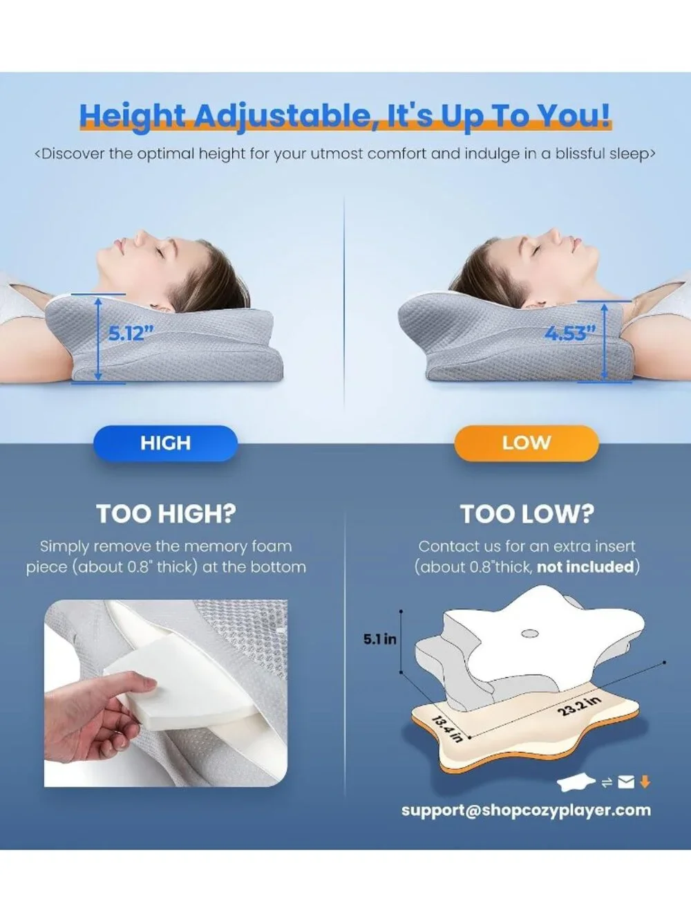 〽️Pain Relief Cooling Pillow Neck Support Adjustable Cervical Orthopedic Contour